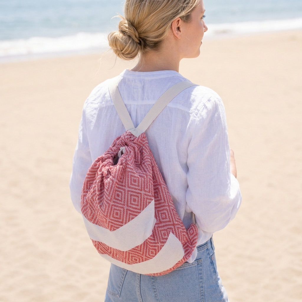 2-in-1 Convertible Cotton Beach Towel Backpack