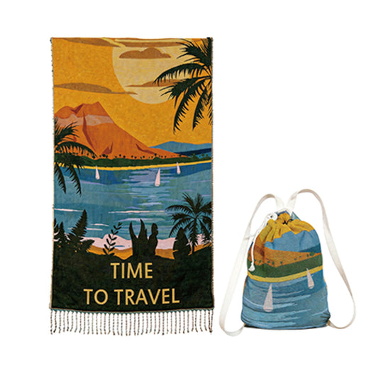 2-in-1 Jacquard Beach Towel Backpack