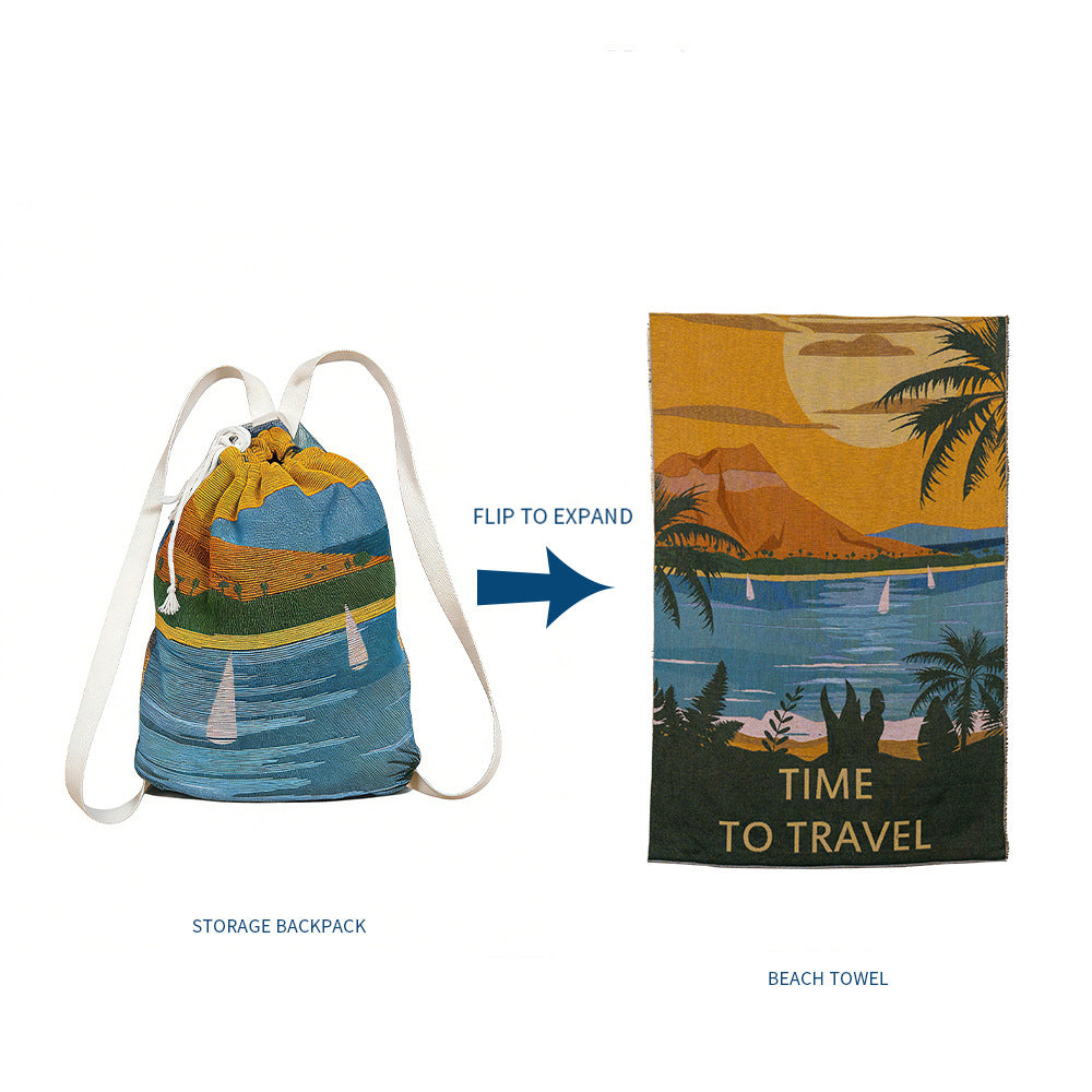 2-in-1 Jacquard Beach Towel Backpack