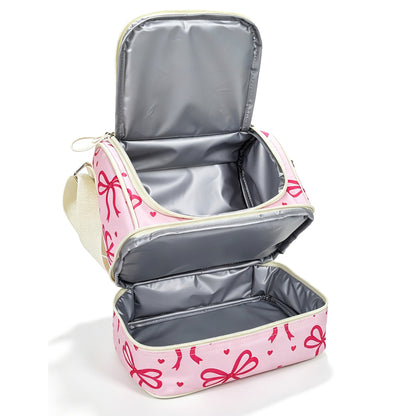 6-Can Pink Bow Double Layers Lunch Cooler Bag