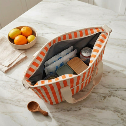 Cotton Twill Yarn-Dyed Striped Cooler Tote Bag