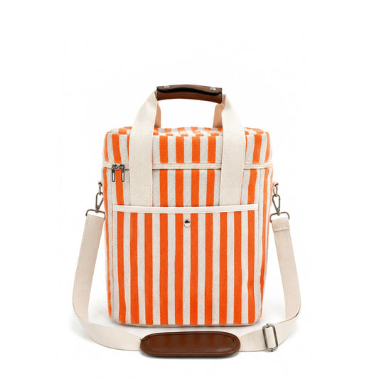 Cotton Twill Striped Tall Insulated Cooler Bag