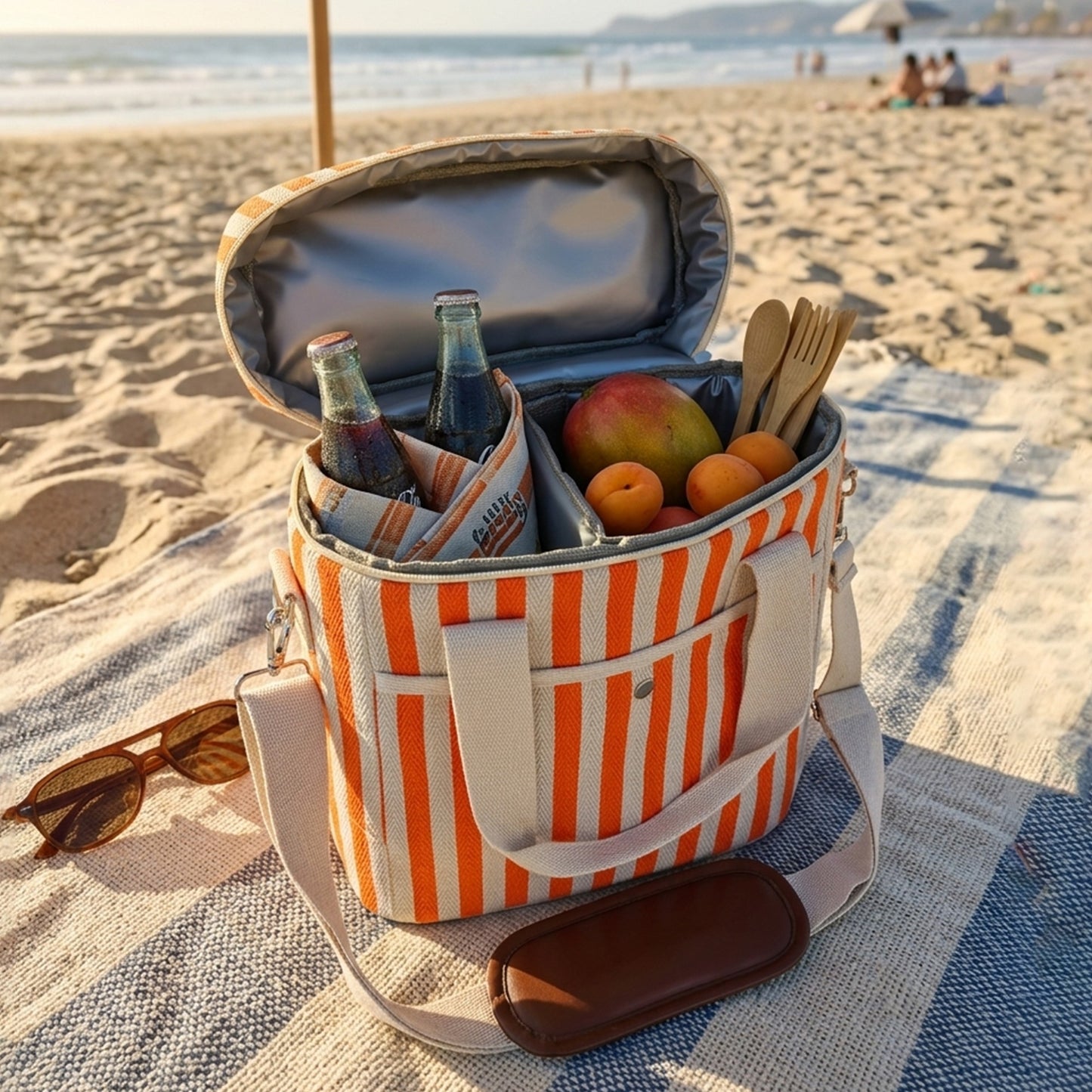 Cotton Twill Striped Tall Insulated Cooler Bag