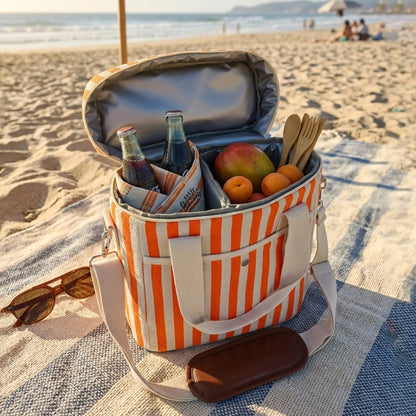 Cotton Twill Striped Tall Insulated Cooler Bag