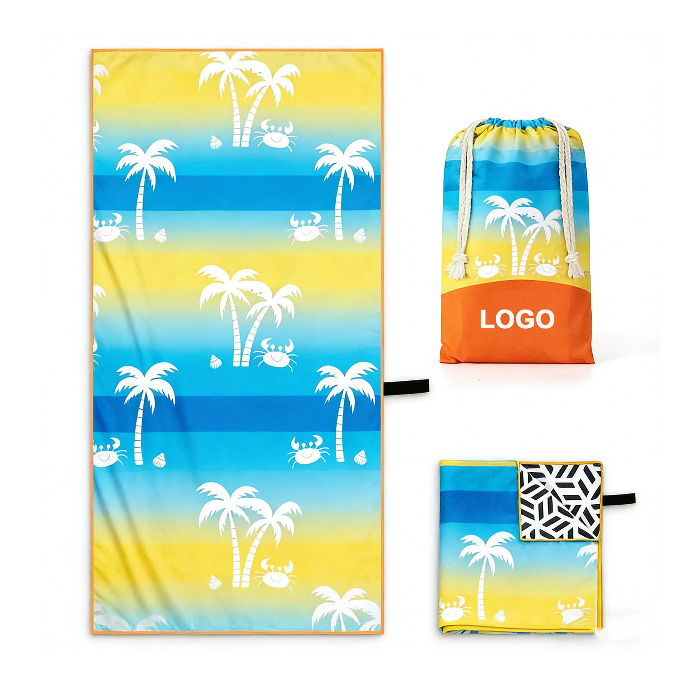 Double-Sided Printed Beach Towel with Carry Bag